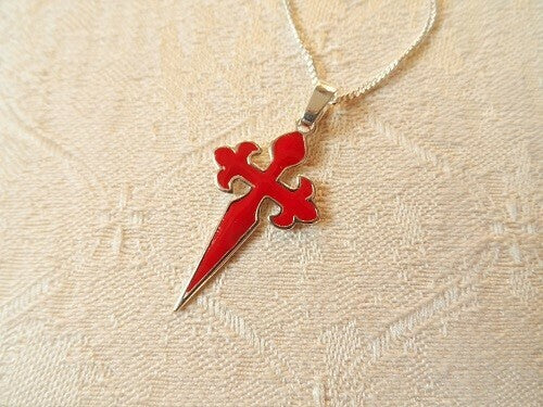 Cross of St James necklace ~ silver, red, Cruz de Santiago