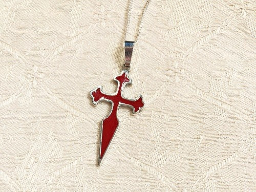 Cross of St James necklace ~ silver, red, Cruz de Santiago
