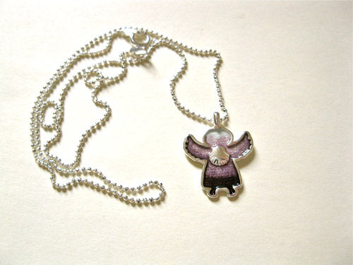 Guardian angel charm necklace with scallop shell and Tau cross