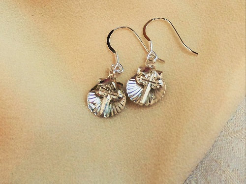 Santiago scallop shell earrings with St James cross