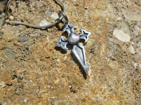 St James cross with scallop shell necklace