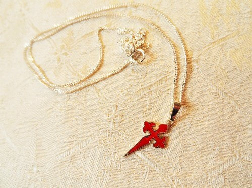 Cross of St James necklace ~ silver, red, Cruz de Santiago