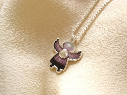 Guardian angel charm necklace with scallop shell and Tau cross