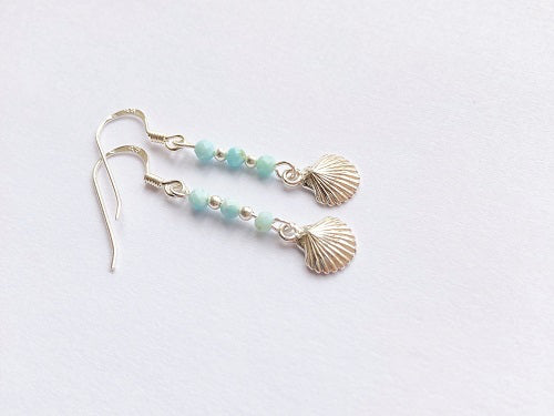 Jewellery for wellbeing on the journey of life - shell earrings with Larimar