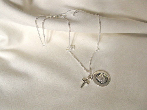 Scallop shell cross necklaces